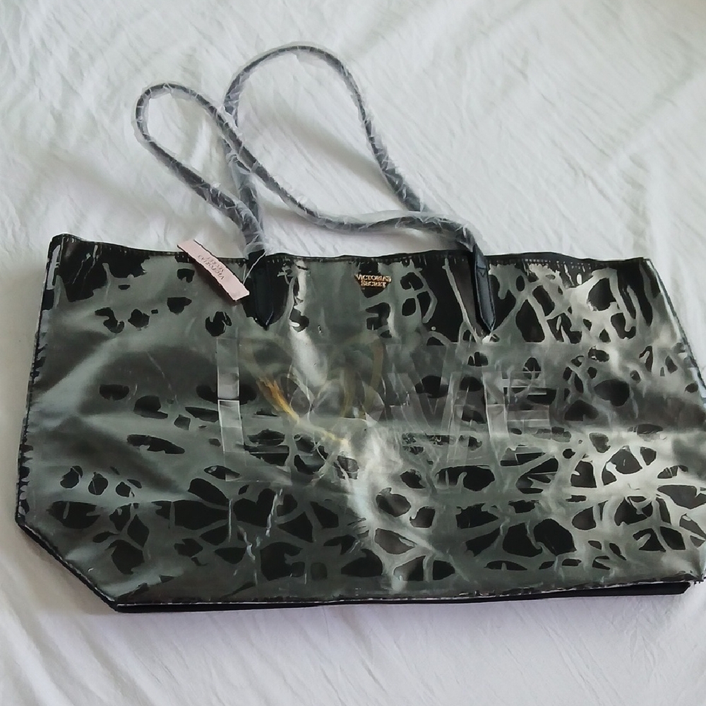 Victoria's Secret Black Clear Patterned Tote